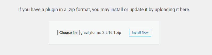 Upload the Gravity Forms plugin to WordPress