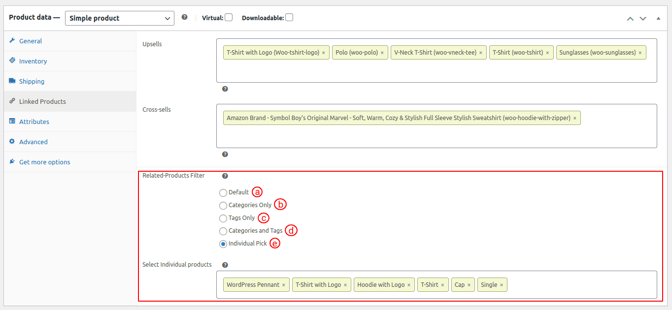 Settings for Related Products on Product Page
