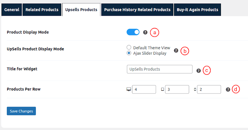 Settings for Upsells Products