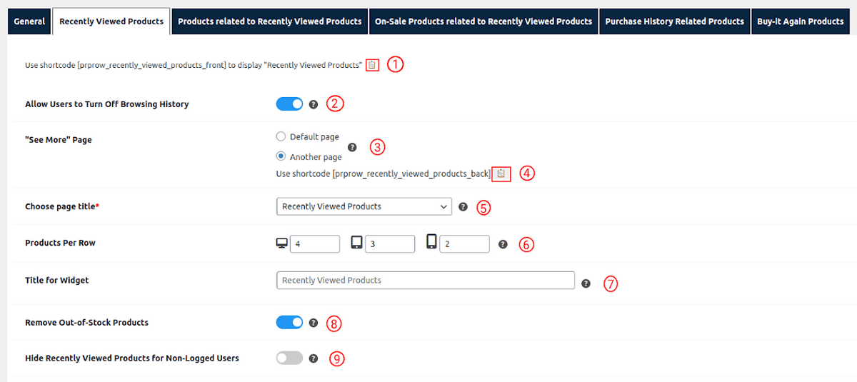 Recently Viewed Products Setting Section