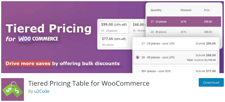 Tiered Pricing Table for WooCommerce