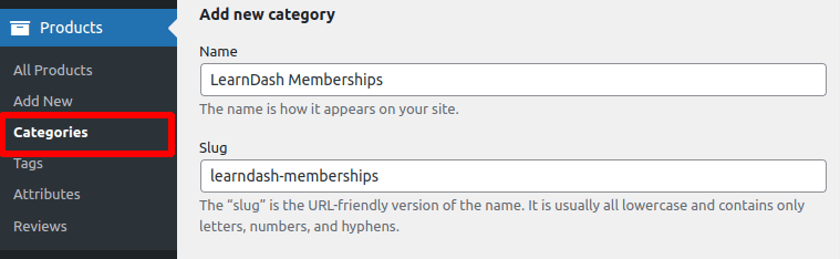 Setting up categories 2