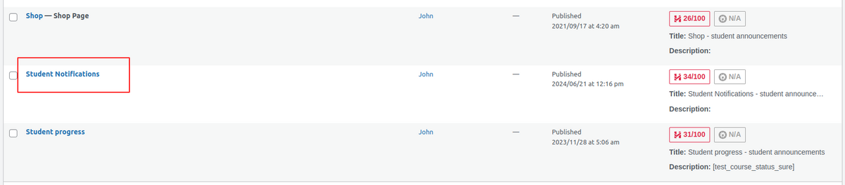 Student Notification Page