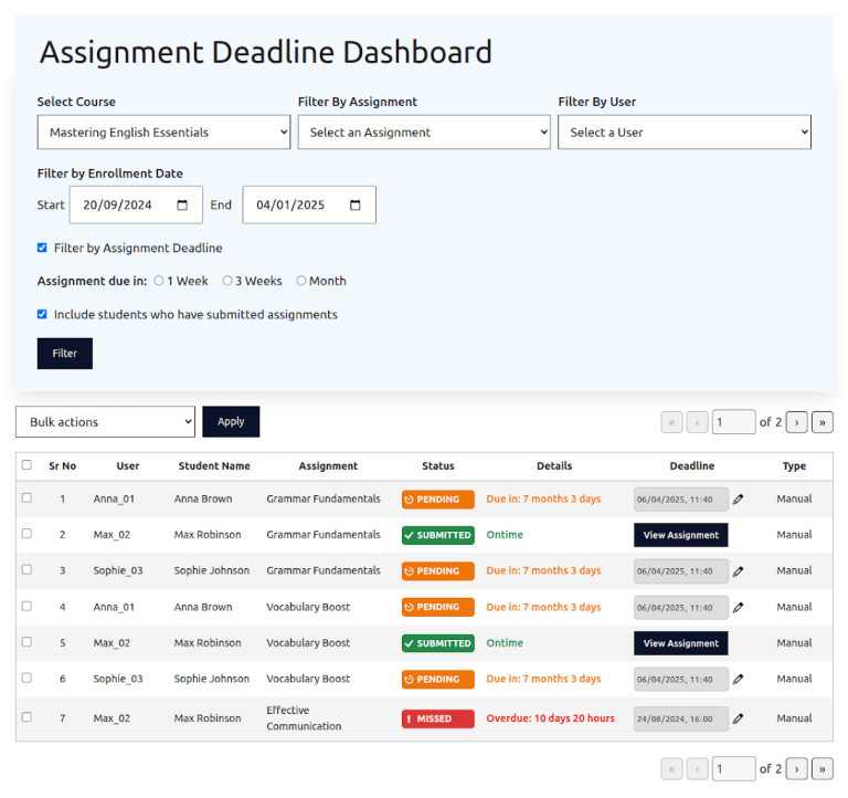 Assignment Deadline Dashboard