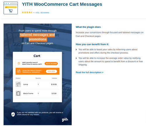 YITH wc cart messages