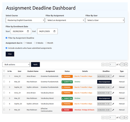 Assignment Deadlines Dashboard
