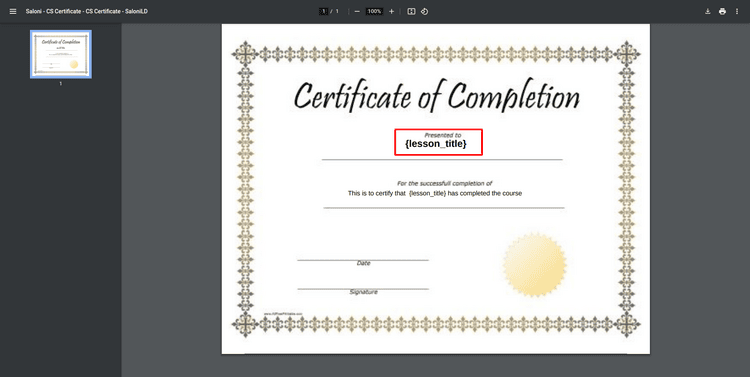 Preview Certificate with Placeholder