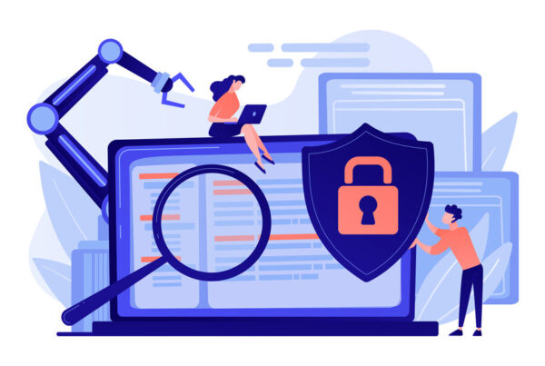 Industrial cybersecurity concept vector illustration.