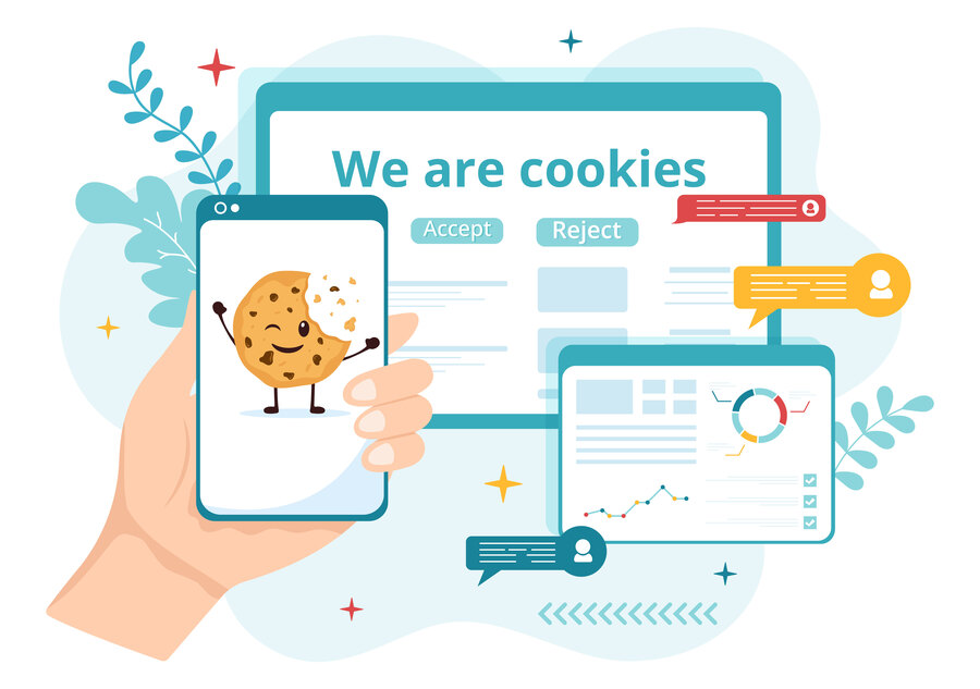Internet Cookies Technology Illustration with Track Cookie Record of Browsing a Website in Flat Cartoon Hand Drawn Landing Page Templates